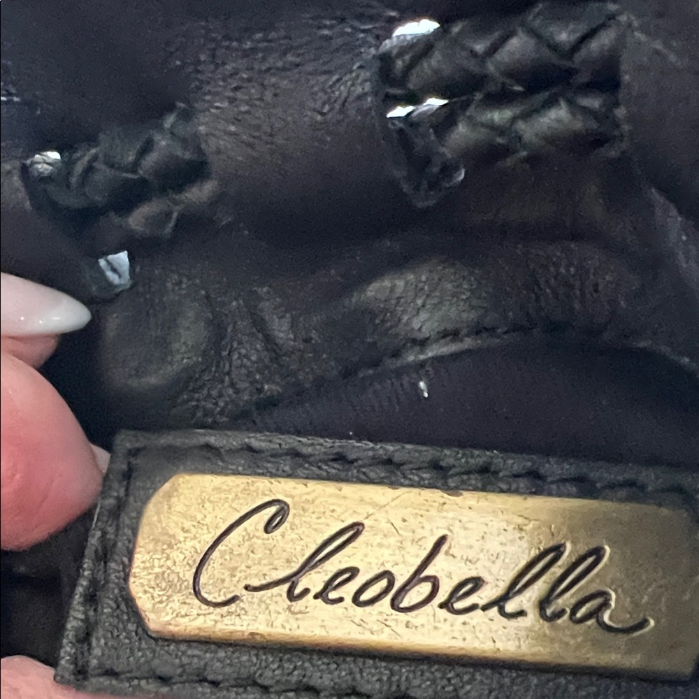 Vintage Cleobella Black and Gold Beaded Fringe Drawstring Leather Wristlet - Picture 2 of 11